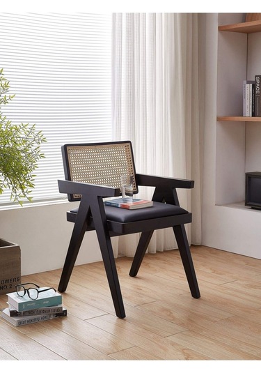 Luna Pergel Hazeranlı Model Hasırlı Natural Ahşap Sandalye Siyah - Siyah