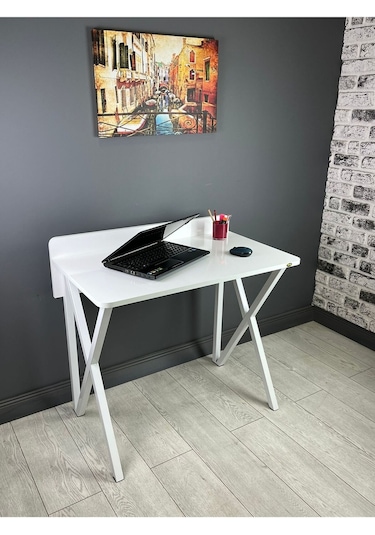 Hayal Beyaz Çalışma Masası Bilgisayar Ofis Masası Metal Beyaz Ayaklı 90 Cm Beyaz - Beyaz