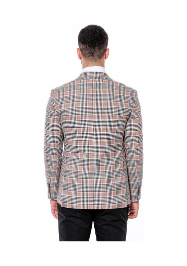 Wessi Ekose Desenli Slim Fit Turuncu Siyah Erkek Ceket - Wessi Turuncu