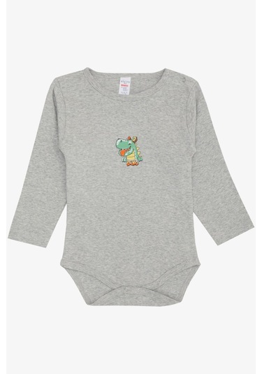 Breeze Erkek Bebek Çıtçıtlı Zıbın Body Mutlu Dinozor Baskılı 9 Ay-3 Yaş, Gri Melanj-gri Melanj Gri Melanj