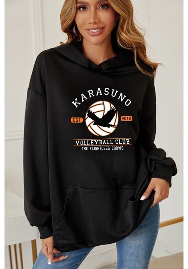 Karasuno Baskılı Sweatshirt Siyah