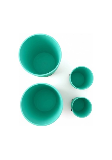 4 Lü 3d Yeşil Dekoratif Vazo Seti Modern Ayaklı Şık Saksı Takımı