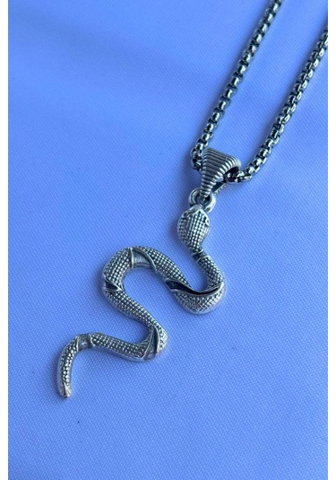 Yılan El İşçiliği Paslanmaz Çelik Zincir Erkek Kolye Gümüş