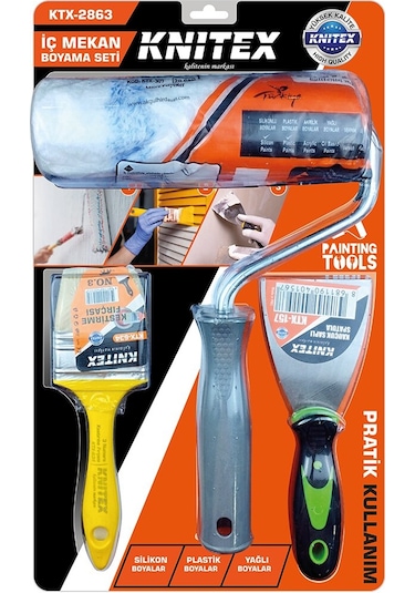 3pcs Nalbur - Boyacı Set Spatula - Kestirme Fırça - Boya Rulo 20cm 4741