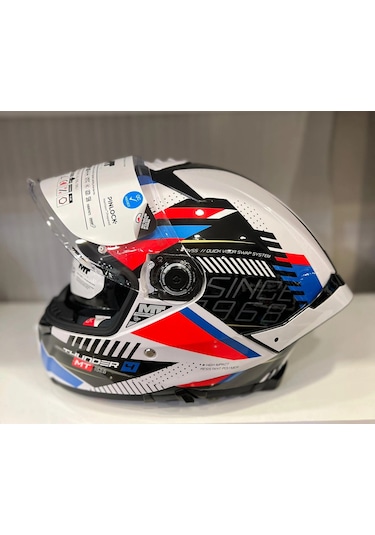 Kask Mt Thunder 4 Sv Luminence A7 Parlak Beyaz/mavi/kırmızı Çok Renkli