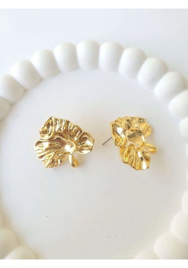 Çelik Gold Yaprak Kadın Küpe Sevgiliye Hediye Altın