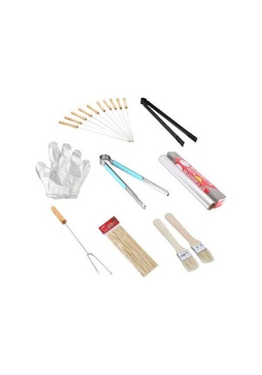 Pazly Barbekü Aksesuarları 8 Parçalı Set Çok Renkli Şiş, Klips, Bambu, Folyo, Eldiven Çok Renkli