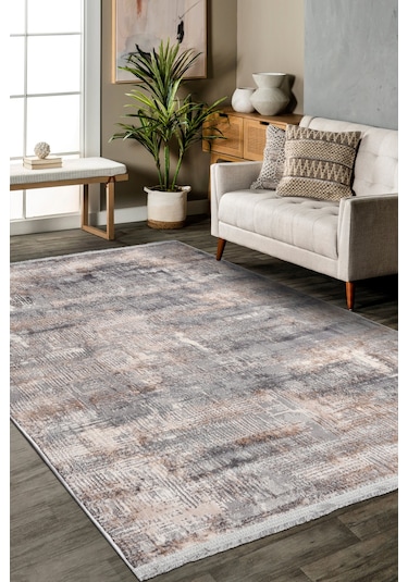 Notteo Modern Halı Yumuşak Dokulu, Dokuma Tabanlı, 7 Mm İnce Form, Dayanıklı Gri - Bej