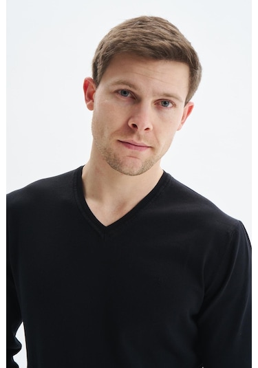 Arma Erkek Slim Fit Basic V Yaka Triko Kazak K9kro0852 Siyah
