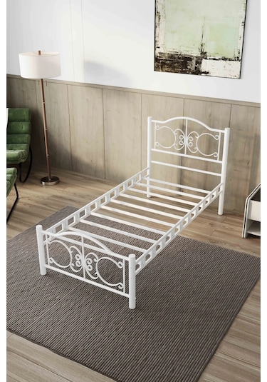 Argimo Pero Tek Kişilik Ferforje Metal Beyaz Karyola 90x190