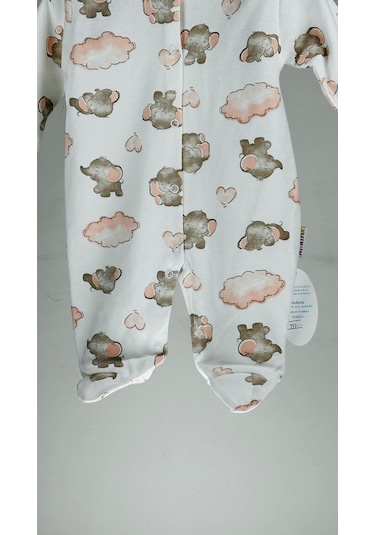 Sevimli Fil Patikli Çıtçıtlı %100 Pamuklu Kız Bebek Tulum 001