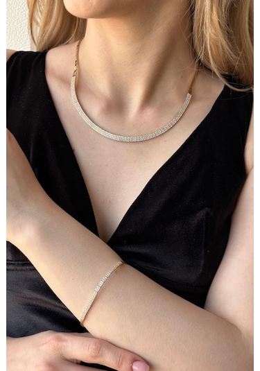 Zümrüt Sarraf 14 Ayar Altın Klasik Su Yolu Kolye Bileklik İkili Set