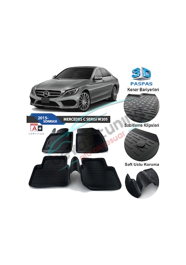 Mercedes C-Class W205 Havuzlu 3D Paspas Niken Siyah 2015 Sonrası