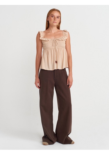 Dilvin 50873 Fırfırlı Bluz-natural Natural