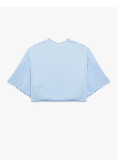 Koton Yuvarlak Bağlamalı Yaka 3/4 Yarasa Kol Oversize Bluz Mavi 5sak60224pw