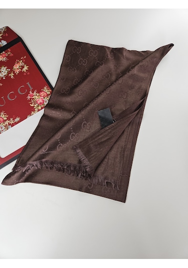Miorel Scarfs G Desen Çift Taraflı Kaşmir İpek Şal 4 Mevsim Soft Pamuklu Şal Acı Kahve