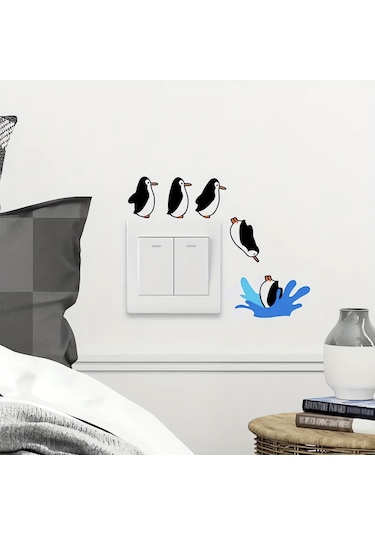Cajuart 5 Parça Suya Dalan Penguenler Ahşap Priz Anahtar Sticker Modern Dekor Süs
