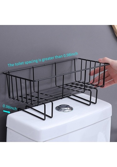 Pazly Tuvalet Üstü Depolama Rafı - Kendinden Yapışkanlı Banyo Rafı, Duş Düzenleyici Şampuan Sepeti Siyah