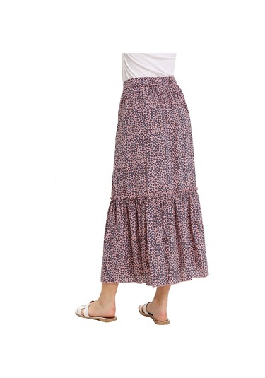 Sones Yüksek Bel Çiçekli Plise Vintage Bölünmüş Etek Pembe