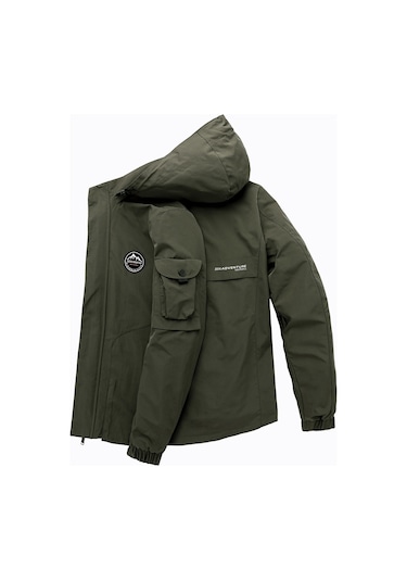 Moda Rahat Kapüşonlu Açık Hava Erkek Ceketi Yeşil