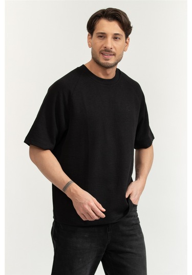 Cozy Flatback Rib Ss Relaxed Tee Erkek Bisiklet Yaka T-shirt Siyah