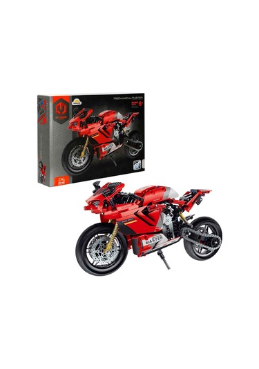 Kırmızı Motosiklet Teknik Yapım Parçalı Yarış Motoru 557 Parça