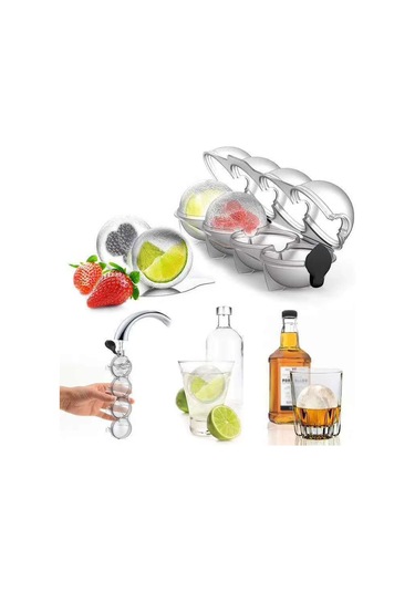 Jeehugo Beyaz Şeffaf 4'lü Yuvarlak Buz Topu Kalıbı - Whiskey Ve İçecekler İçin Pratik Ev Buzluğudur Çok Renkli