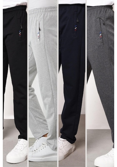 MMetalic Çok Renkli Erkek Fermuar Cep Nakış Detaylı Düz Paça Rahat Kesim 4'lü Eşofman Altı Paketi 001