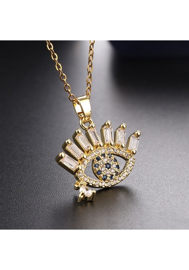 Takı: Titanyum Çelik Köprücük Kimi Zinciri, Renkli Zirkon Taşlı Göz Pandantif, Şeytan Gözü Kolye Açık Kahve Çok Renkli