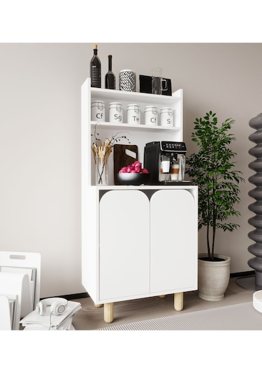 Parma 2 Kapaklı Mutfak Dolap, Kahve Köşesi, Çok Amaçlı Dolap Beyaz