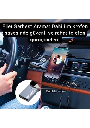 Essager Bluetooth 5.0 Araç Aux Adaptörü, Kablosuz Müzik, Telefon Görüşmesi İçin Kablosuz Ses Aktarıcı