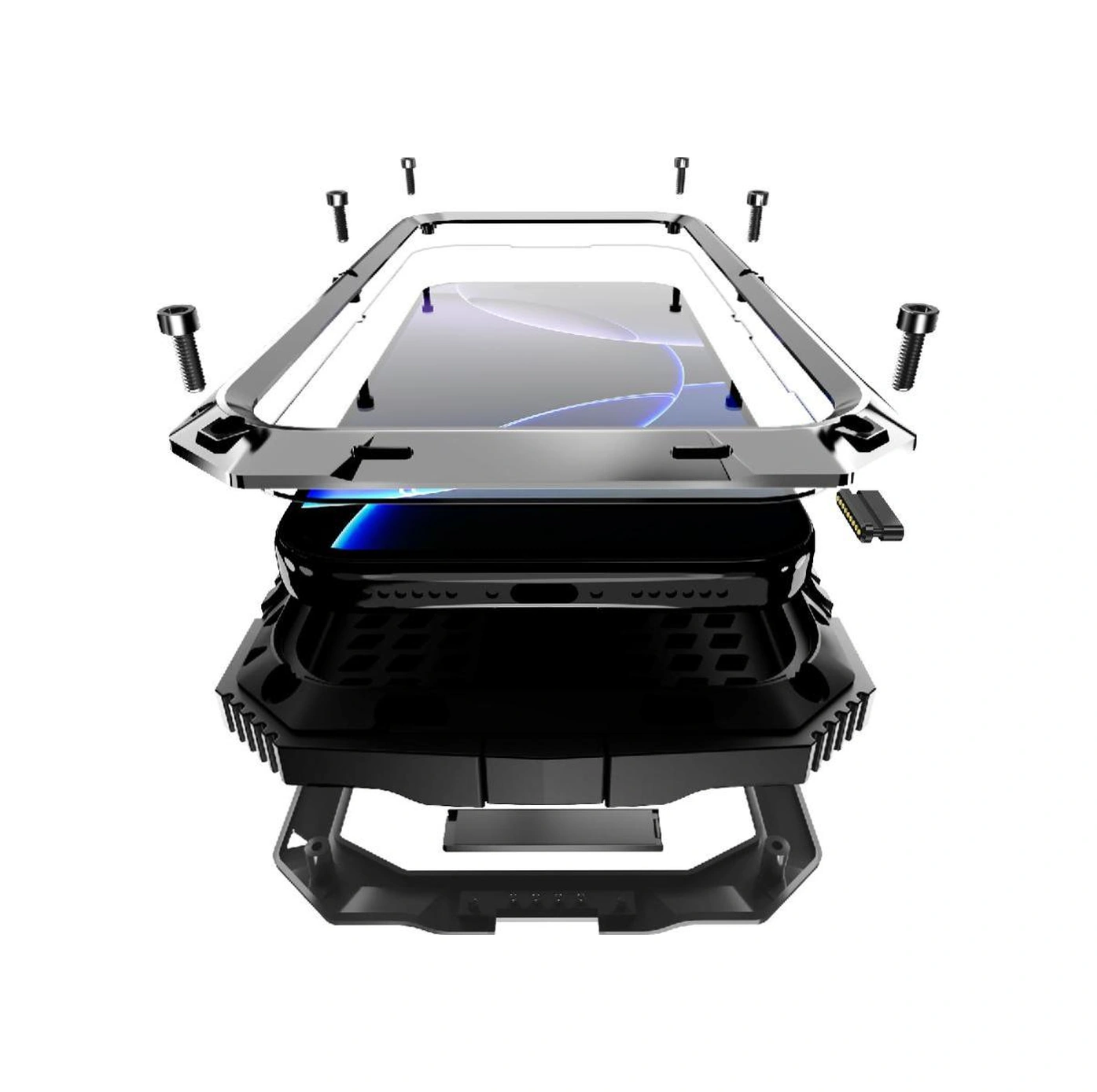 İphone 17 Pro Max İçin Metal Kılıf 360 Tam Koruma Kapak Cam Ekran Koruyucu Darbeye Dayanıklı Ağır Hizmet Kickstand İle