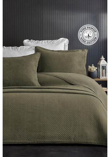Evlen Home %100 Pamuk Çift Kişilik Özel Taş Yıkama Yatak Örtüsü Lüks Yumuşak Dayanıklı Modern Vitali Yeşil