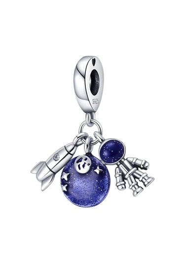 Nur Silver Uzay Astronot Füze Gümüş Sallantılı Charm Nur-ch00021 Çok Renkli