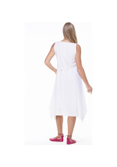 Kolsuz Şile Bezi Antik Nakışlı Midi Boy Elbise Beyaz Byz-beyaz