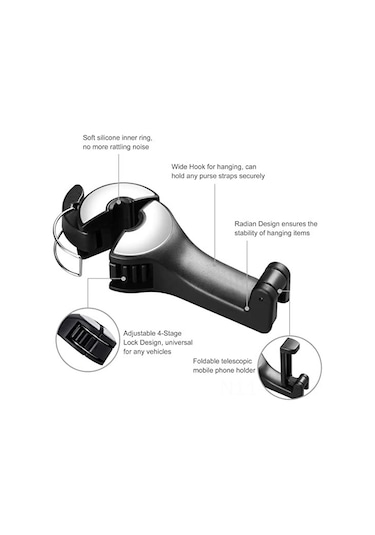 Vkemall Araba Organizatörü: 2'li Kanca + Telefon Tutucu, 33 Kg Yük Kapasitesi, Evrensel Uyum, Sessiz Ve Sağlam Abs Malzeme İle Bagaj Düzenleyici