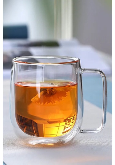 2 Adet Kulplu Çift Cidarlı Cam Çay Ve Kahve Kupası 250 Ml