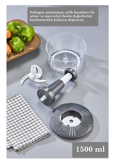 Solingen 3'lü Paslanmaz Çelik Bıçaklı Basmalı El Rondosu Gri-antr Antrasit