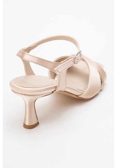 Melin Bej Saten Çapraz Bantlı Kadın Topuklu Ayakkabı Bej Saten