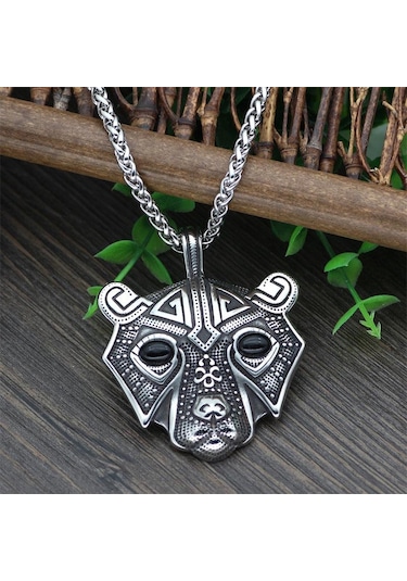 Antik Gümüş & Yeşil Titanyum Çelik Ayı Kafa Kolye Kolye Moda Aksesuarları Erkek Kazak Kolye Metal Chain Çok Renkli