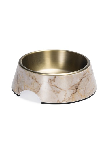 Beeztees Dbl Köpek Mama Su Kabı, Mat Altın Rengi Paslanmaz Çelik, Bej Mermer Görünümlü, 17,5cm, 350m