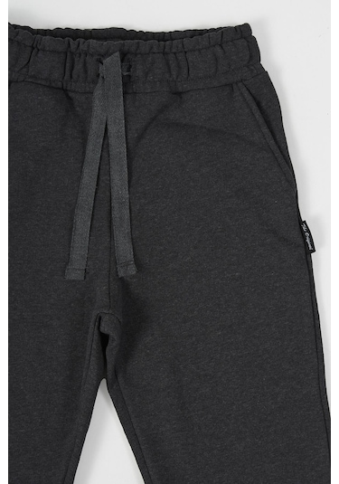 Mmetalic Siyah-antrasit Kalın Pamuklu Beli Ve Paçası Lastikli Cepli 2'li Kız Çocuk Eşofman Altı 001