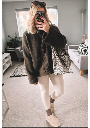 Haki Cepli Kadın Peluş Mont Mg2530 Haki