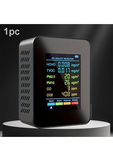 Honeybeeshop 1 Adet 5i 1 Arada Gelişmiş Hava Kalite Monitörü Siyah Co2 Formaldehit Sıcaklık Nem Tvoc Dedektörü Büyük Lcd Usb Şarj Ev Ofis İçin