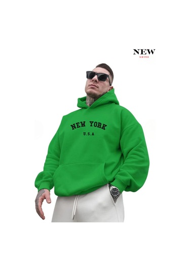 New York Usa Baskılı Sweatshirt Yeşil