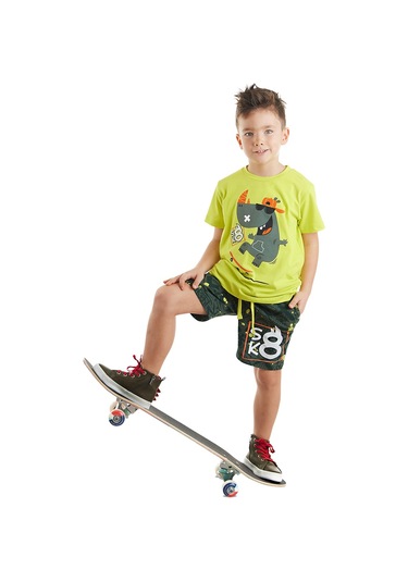 Denokids Kaykay Hipo Erkek Çocuk T-shirt Şort Takım Çok Renkli