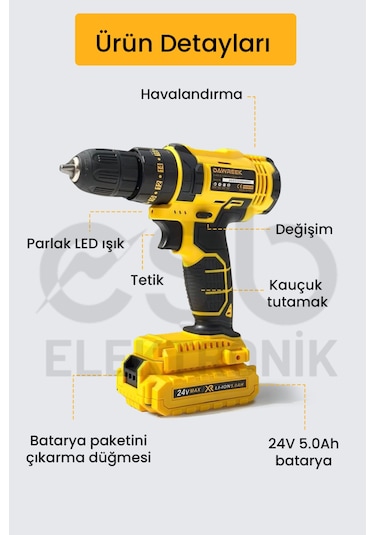 Dawreek Matkap 24v Çift Bataryalı Vidalama & Sarjlı Matkap Dwr-drb23634