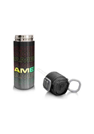 Coral High Kids Siyah Gri Gamer Desenli Pipetli Ve Direkt İçim Çelik Termos 500 Ml 31853 Gri - Sarı