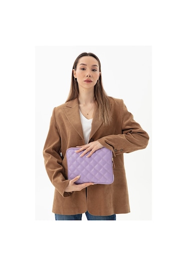 Apple Uyumlu - Unisex iPad Air Pro & Matepad Galaxy Tablet Kılıfı 11" Deri Kapitone -lila