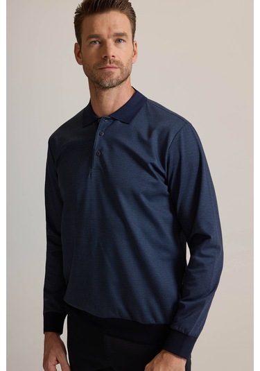 Ysf Erkek Lacivert Polo Yaka Pamuklu Sweatshirt